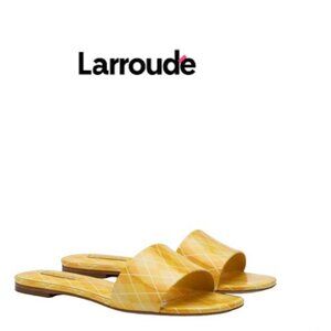 Larroude - Ivy Flat Mule Sun Argyle patent leather NWT